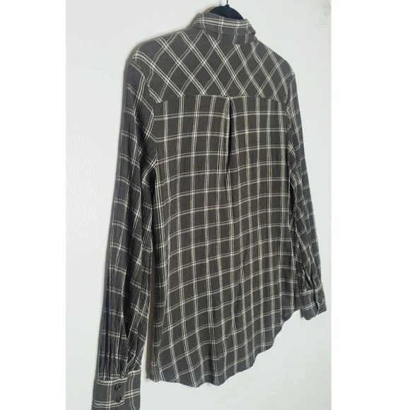 Garnet Hill Organic Cotton Shirt Gauze Button Down Plaid Gray Women 8 Top Collar - Picture 8 of 8